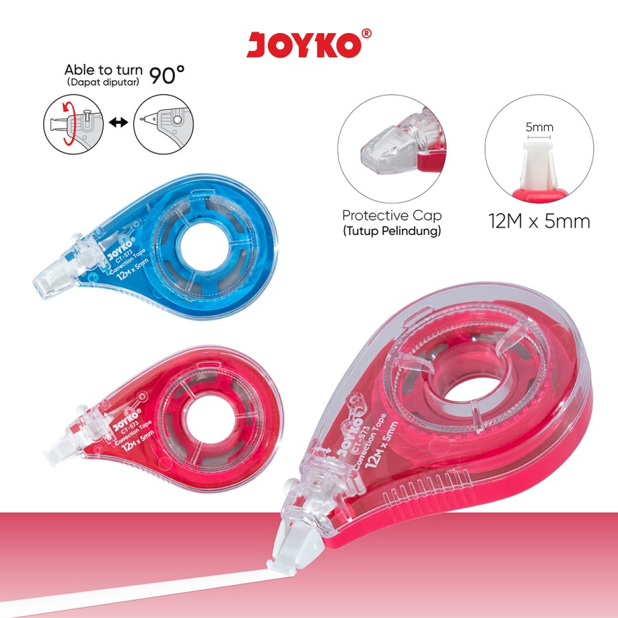 

(1 Biji) Correction Tape Joyko CT-573 (12 M x 5 mm) / Pita Koreksi Joyko CT 573