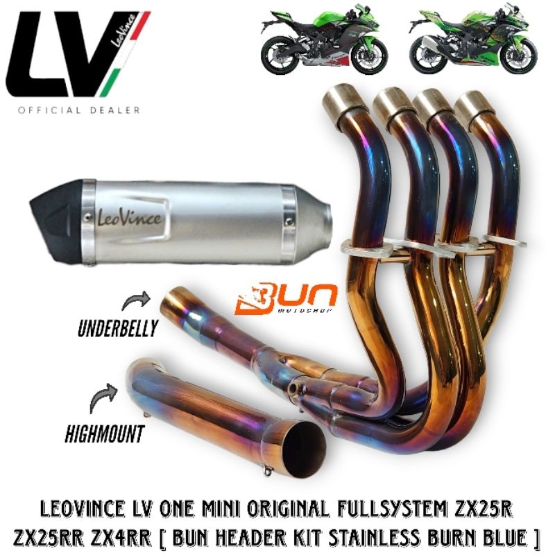 Leovince LV ONE MINI Original Fullsystem ZX25R ZX25RR ZX4RR Header Burn Blue Biru 2midpipe