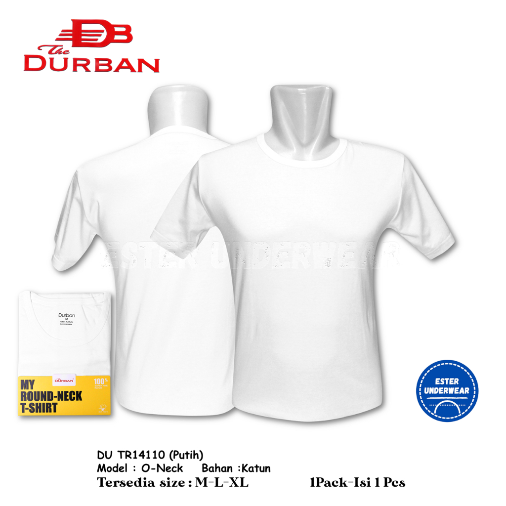 Kaos Oblong Pria DURBAN O-NECK DU TR 14110 PUTIH isi 1 PCS