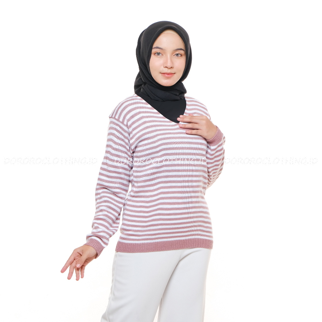 Baju Rajut Blouse Sweater Knit Motif Garis