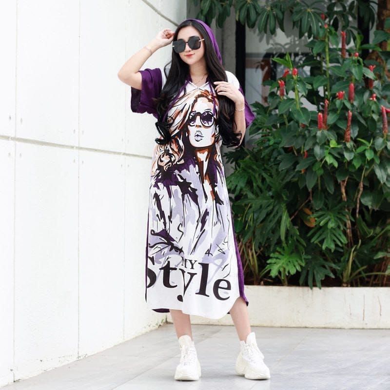 Homedress Daster Hoodie Adem Cantik Unik Kamila #Purple