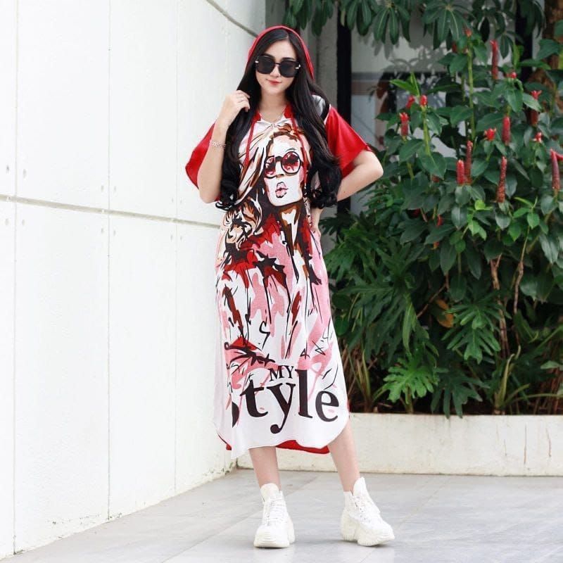 Kamila Hoodie Homedress Daster Adem Cantik Unik #Red