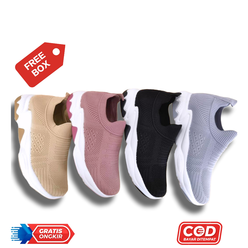 WM-1C002 SEPATU SNEAKERS FASHION SPORT CASUAL OLAHRAGA TERBARU STYLE FASHION DOT POLOS KOMBINASI WANITA PRIA BAHAN RAJUT SLIP ON BEST QUALITY REAL PICT