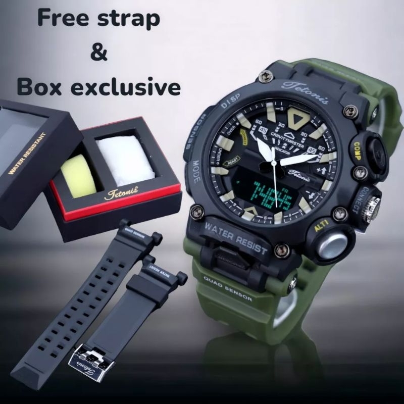jam tangan tetonis sport pria dual time original tahan air