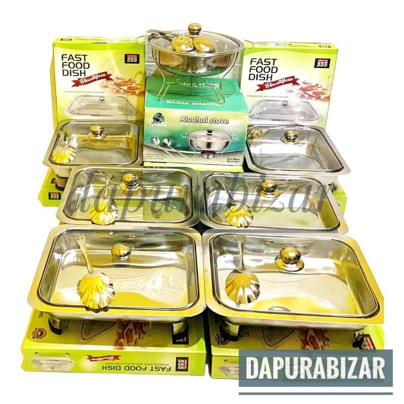 Prasmanan set murah stainless tutup full kaca isi 6 kotak + 2 bulat