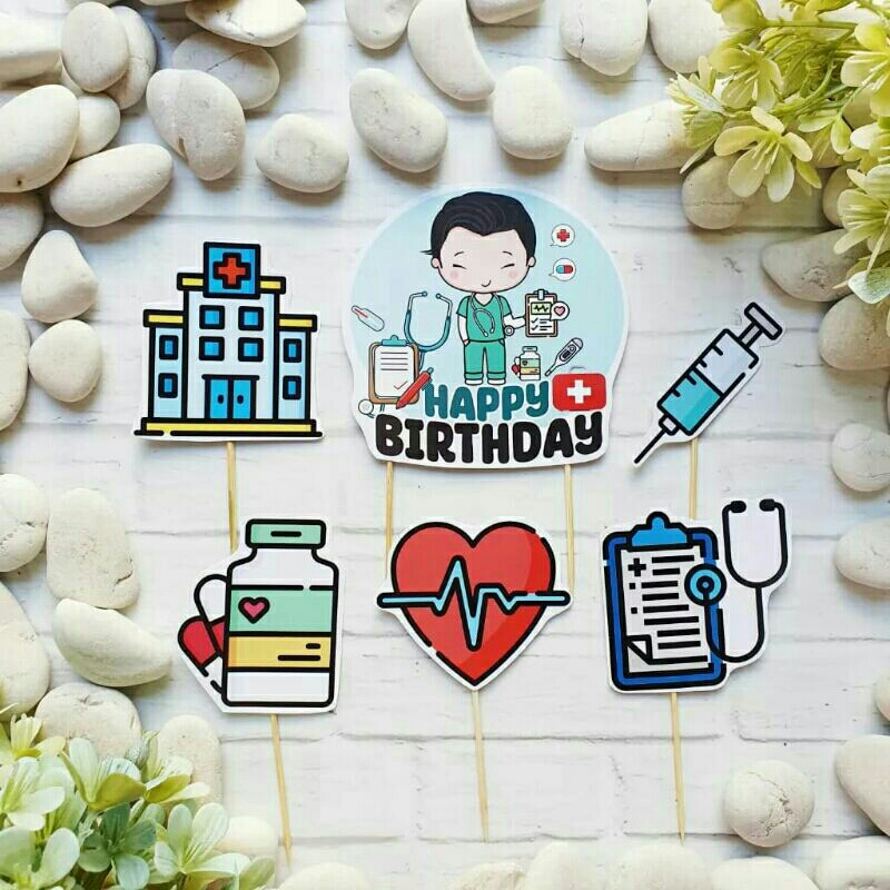 satu set cake topper hiasan kue ulang tahun karakter dokter pria / dokter laki-laki