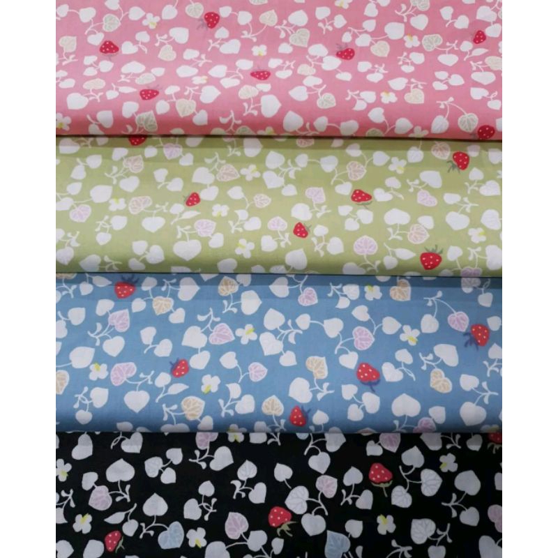 Kain KATUN JEPANG MOTIF STRAWBERRY uk 50cm x 1.5m lebar kain