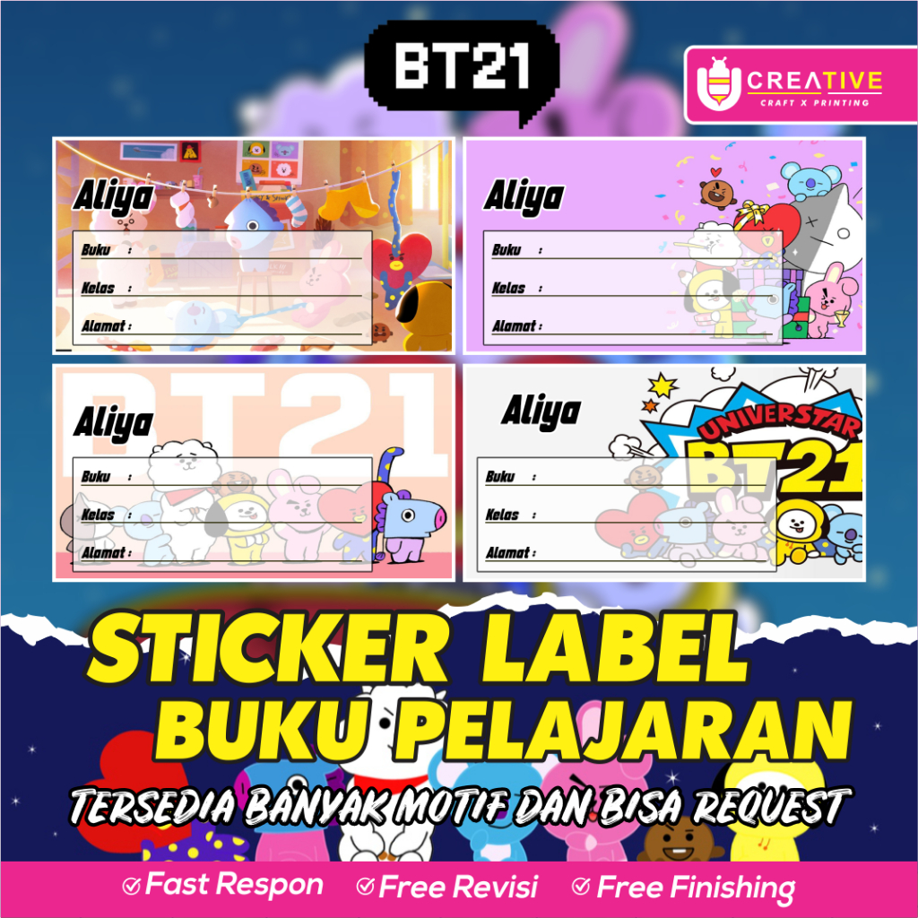 

Sticker / Label Buku Pelajaran Bisa Custom Nama (Isi 20pcs) Tema Bt21