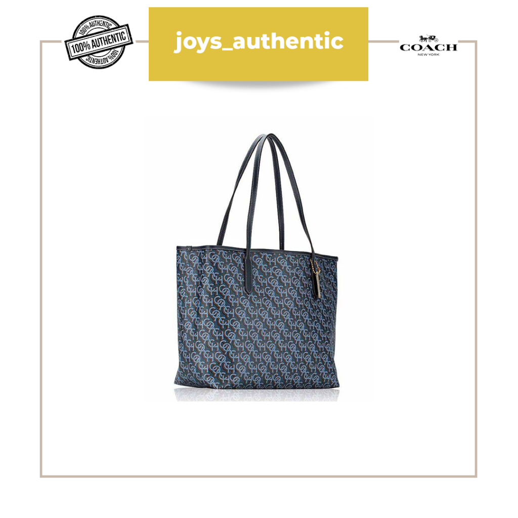 Tas wanita Coach city tote monogram biru navy woman bag authentic original
