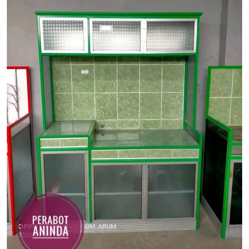 RAK MEJA KOMPOR ALUMUNIUM KACA PINTU 6 - HANYA SEMARANG & SEKITARNYA