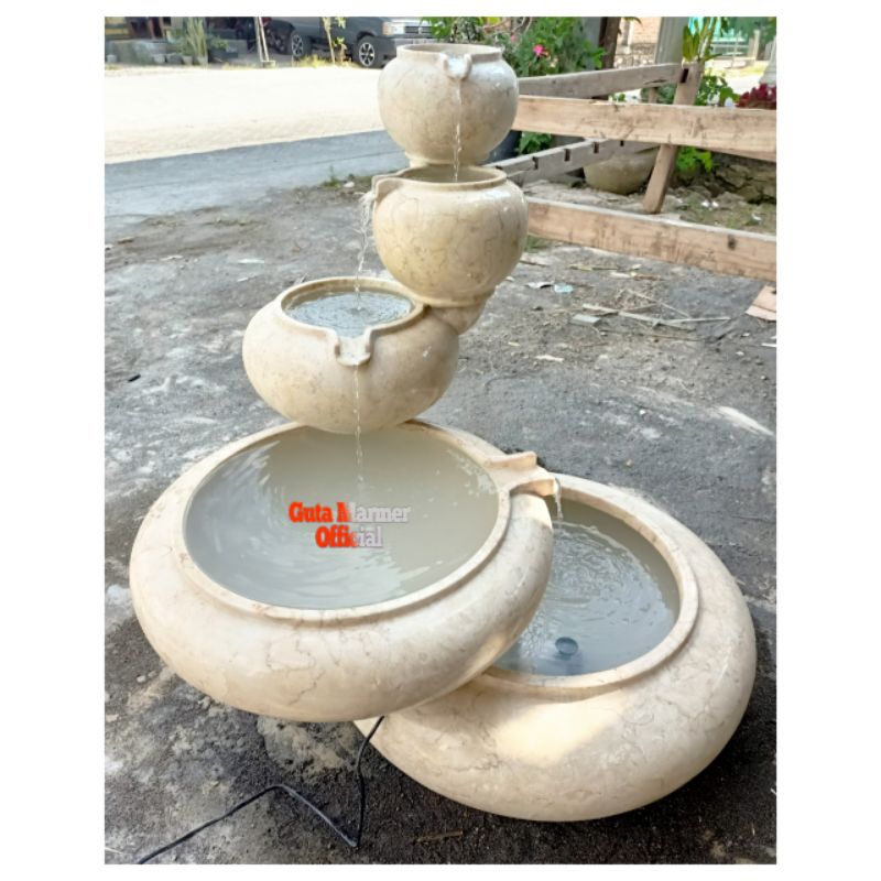 Air Mancur Bertingkat Lima Model Gentong Batu Marmer Putih
