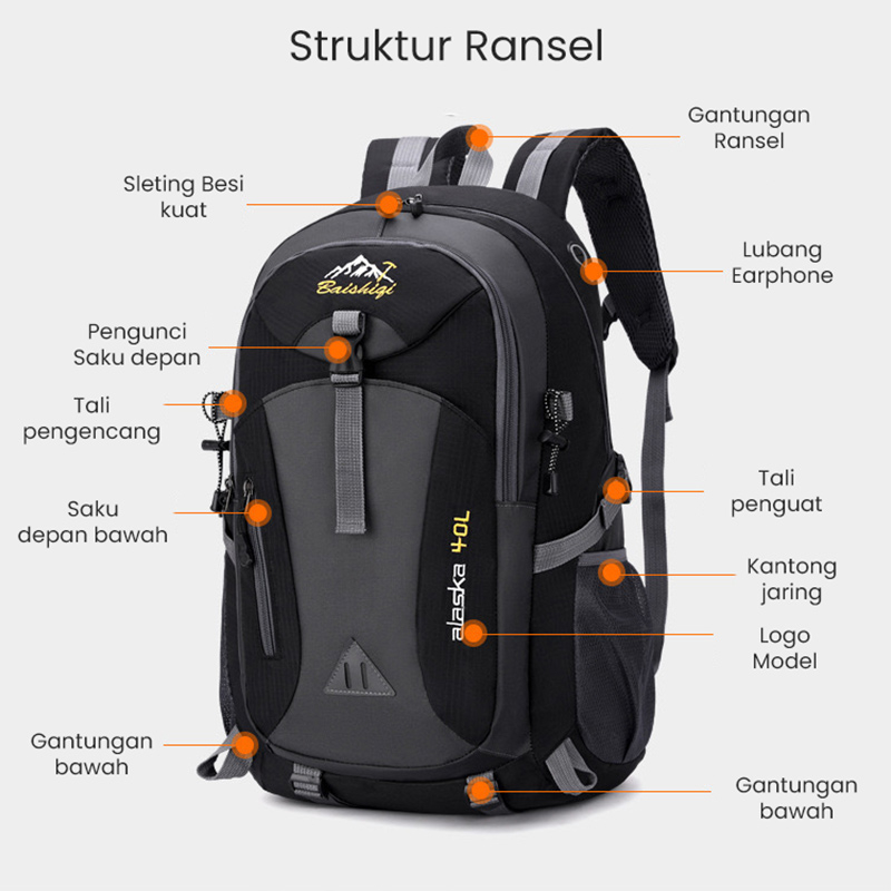 Bopai 40L Tas Ransel Pria Backpack Cowok Sekolah Tas Sekolah Anak Laki Laki Tas Gendong Laptop Anti Air Tas Gunung Hiking Camping Traveling Bag Unisex TR109