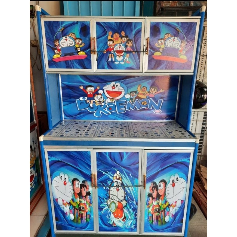 Rak Piring/ Rak Kaca/ Rak Gelas Keramik/Rak Dapur bermotif Ukuran 3 Pintu Tiang Besar/Tiang Holo/