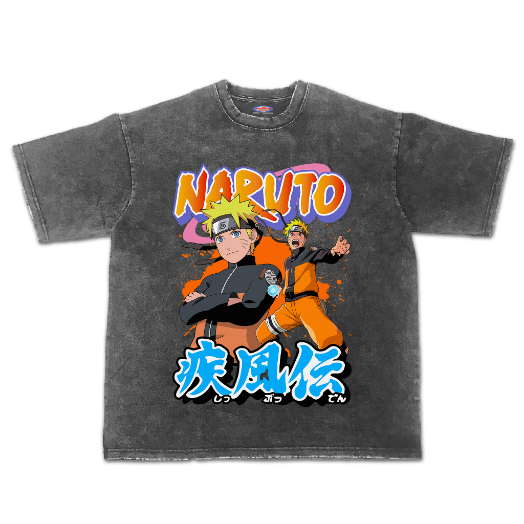 Kaos Naruto Anime Oversize Stone Wash