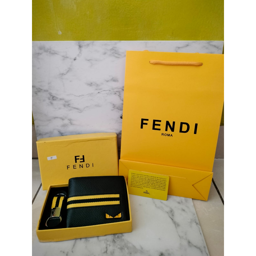 Dompet Pria Branded Kulit Premium and High Quality with Keychain + Paper bag Set Gift Box D - 05 - 2
