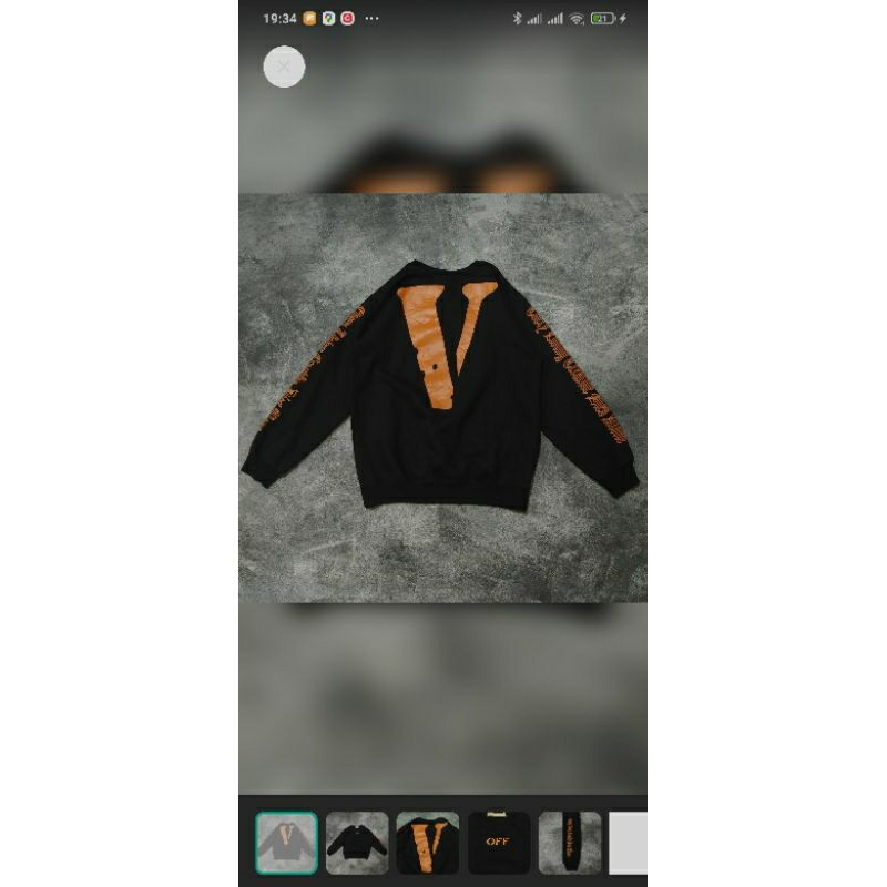 Off White X Vlone Collab Center Big Logo Spellout Black Crewneck