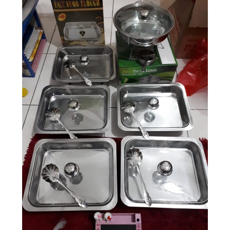 prasmanan set stainless tutup kaca