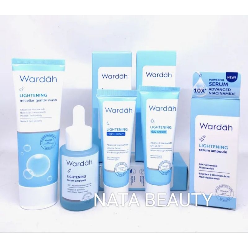 Paket Wardah Lightening Sehari-hari Micellar Gentle Wash/Serum/Day Cream/Night Cream Original Terbar