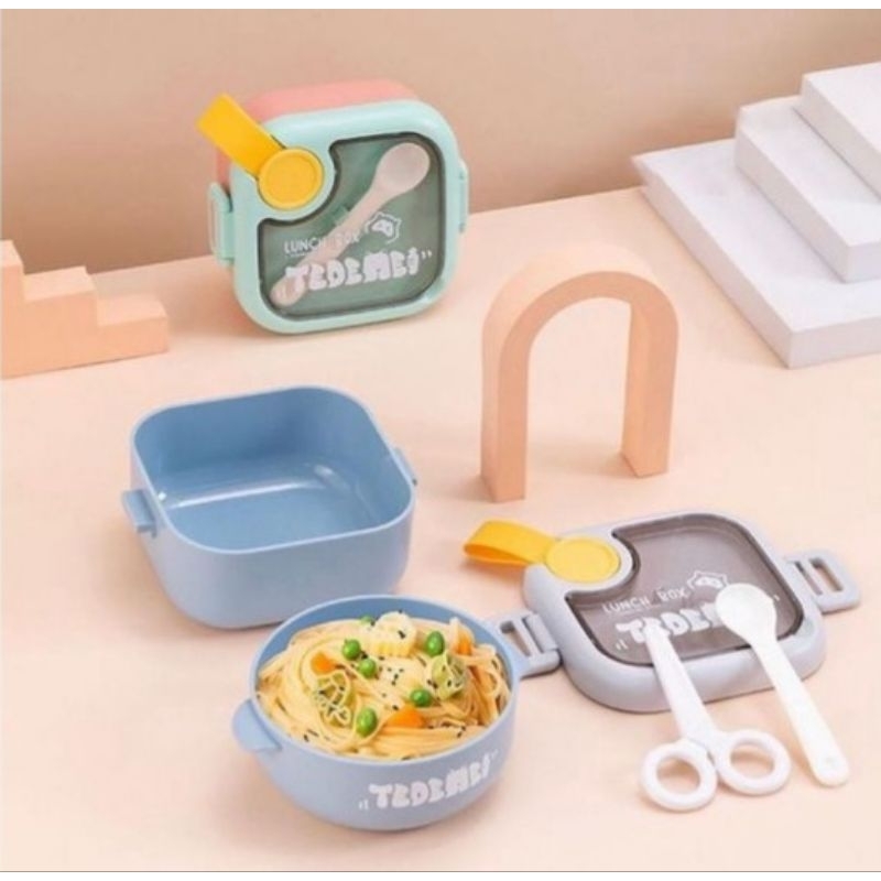TEDEMEI SET LUNCH BOX MANGKOK 2 IN 1 SENDOK GUNTING