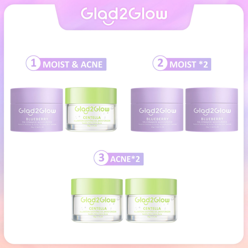 Glad2glow 2PCS Moisturizer Cream Paket Skincare Set Blueberry Moisturizer Centella Allantoin Soothin