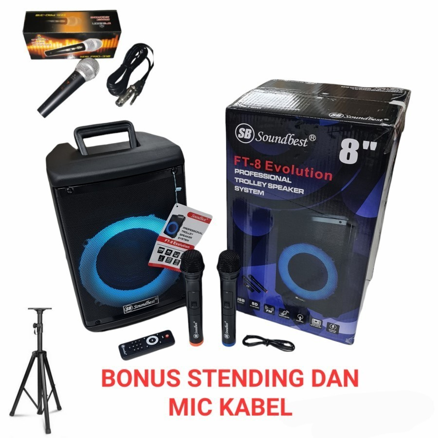 Portable speaker wireless SOUNDBEST FT 8 ft8 originalbonus stand
