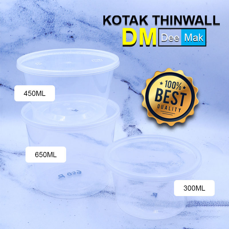 Cup Mangkok Plastik Makanan Thinwall Volume 300ml 450ml 650ml Ada Tutup
