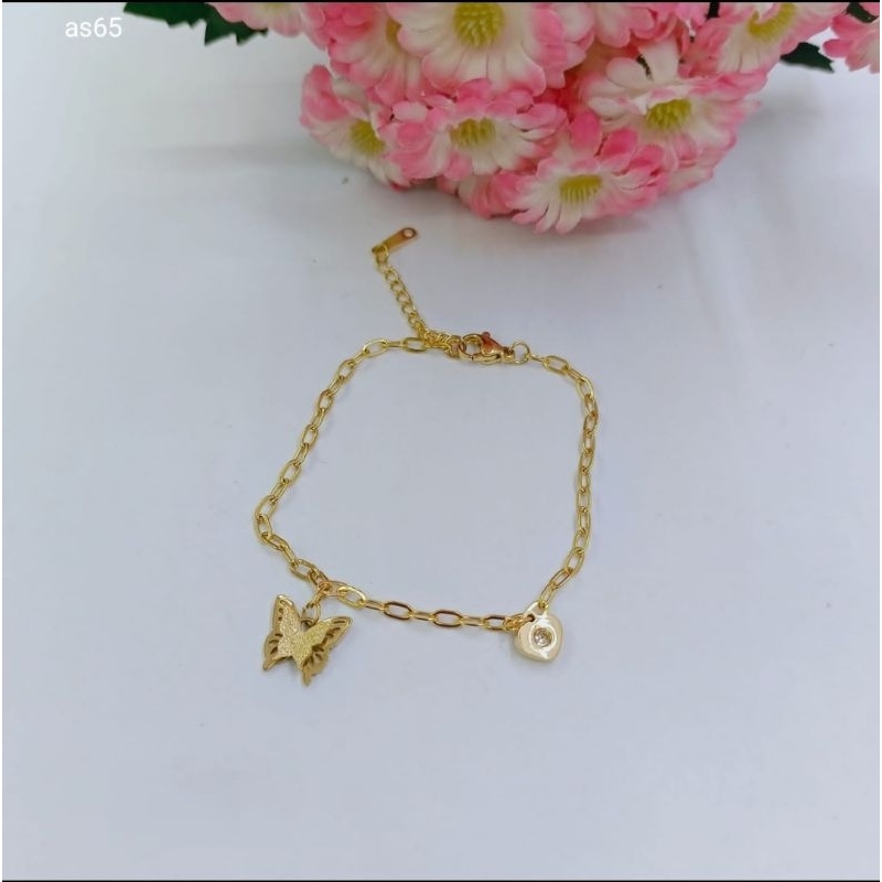 Gelang Tangan Titanium Rantai Medan Liontin Kupu-Kupu Gold Fhasion
