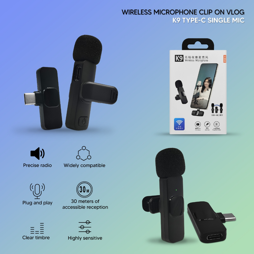 MICROPHONE WIRELESS MIC CLIP ON USB TYPE C 1MIC / 2MIC