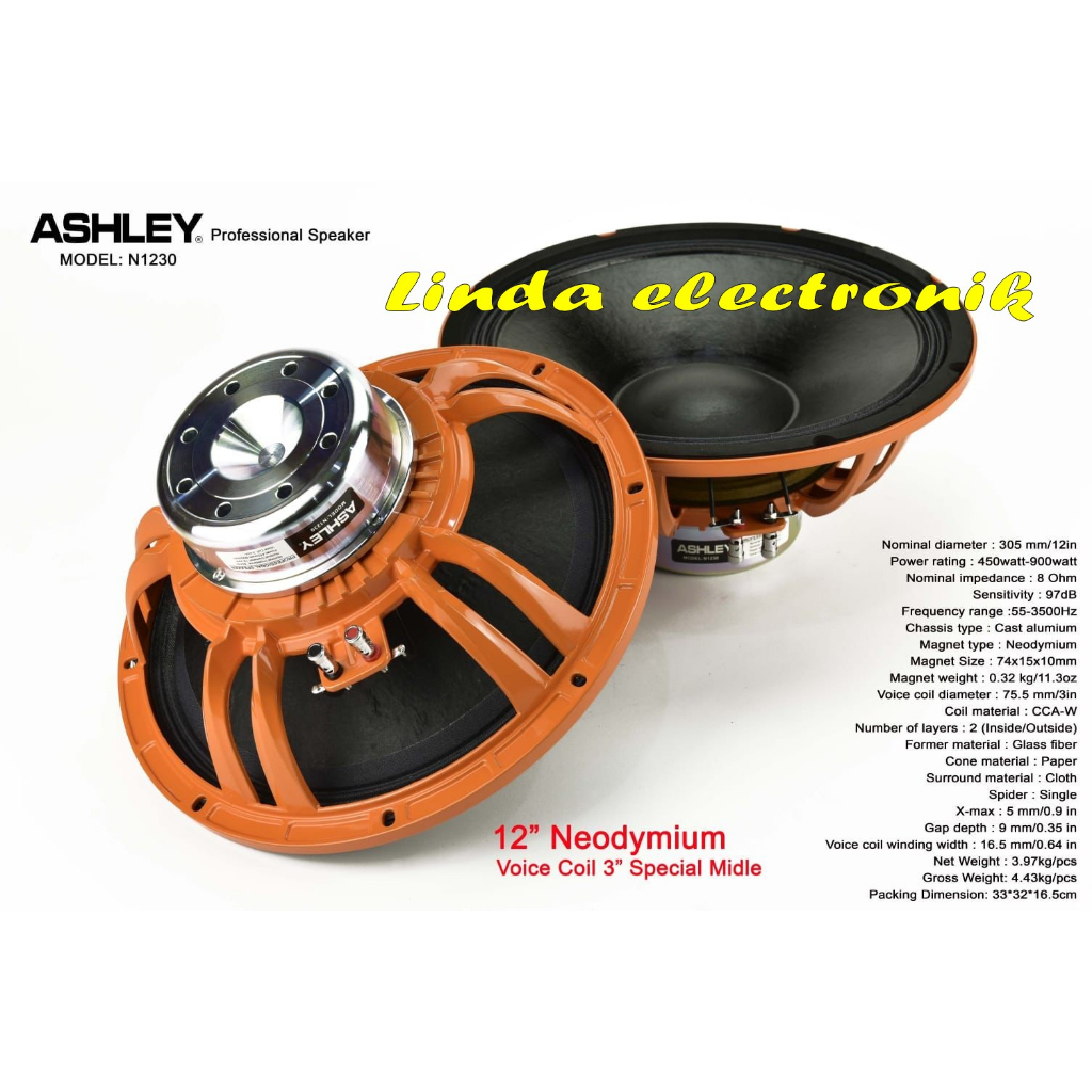 speaker component subwoofer ashley n1230 12 inch 1 buah original