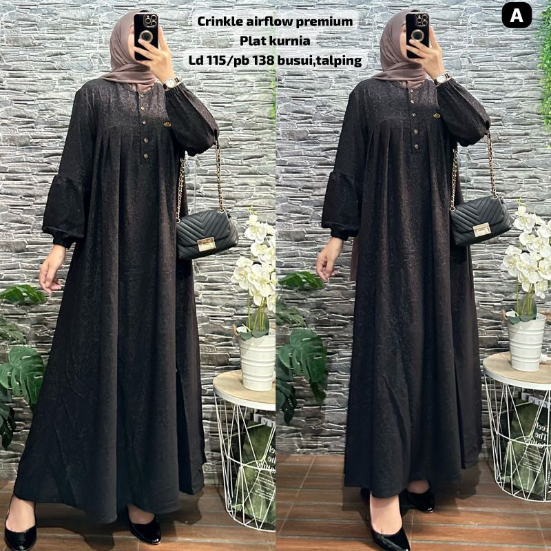 gamis hitam crinkle airflow premium embos