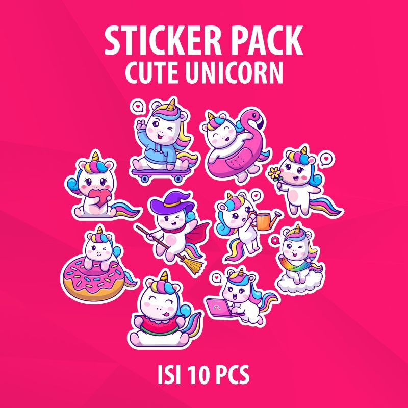 

STICKER PACK CUTE UNICORN ISI 10PCS