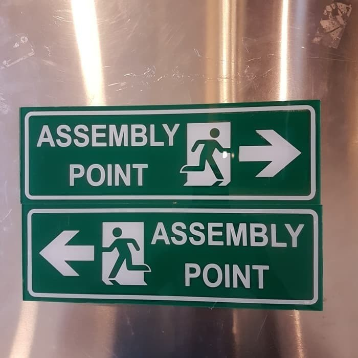 

Sign Stiker Assembly Point Sticker Titik Kumpul Jalur Evakuasi Panah Kiri dan Kanan