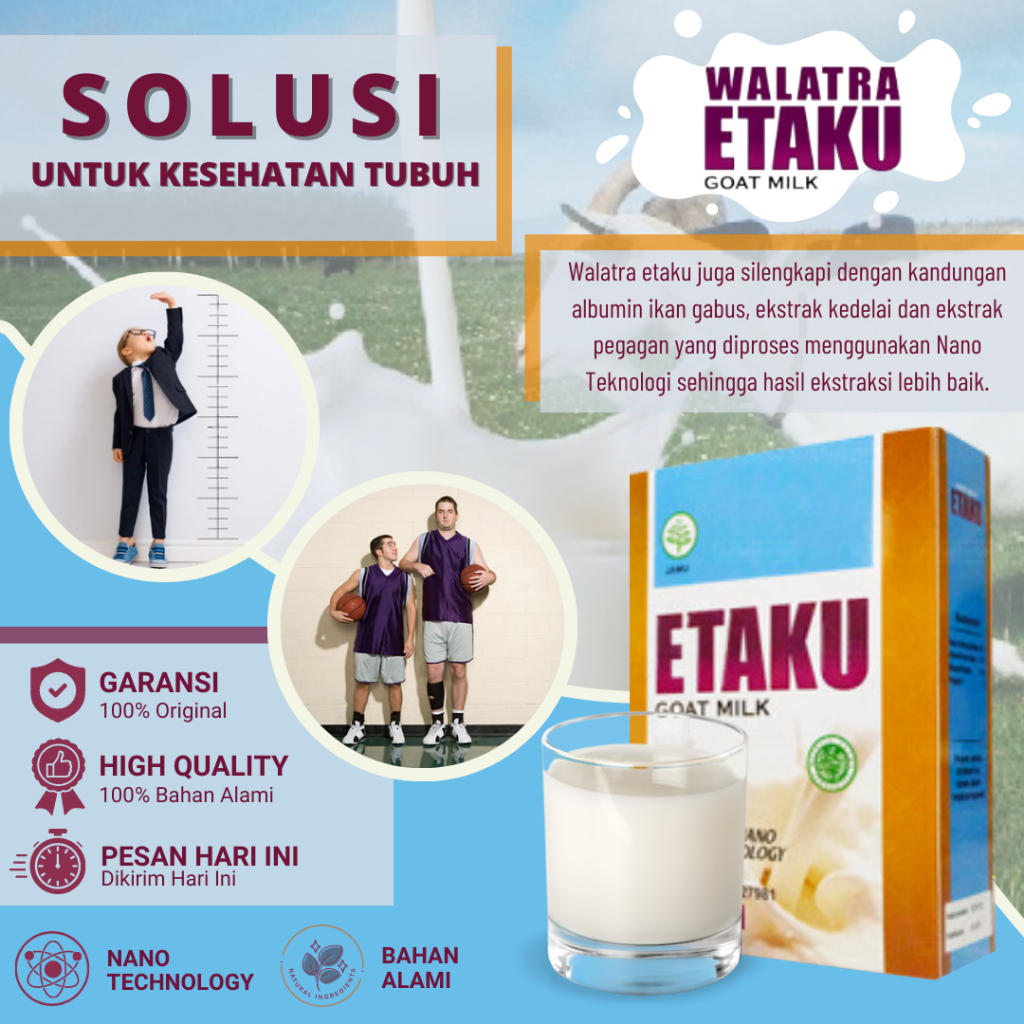 

ETAKU - Susu Tinggi Badan, Susu Peninggi Badan Anak Remaja Dewasa, Nutrisi Peninggi Badan, Susu Kalsium Penambah Tinggi Badan Untuk Pembentukan Tulang Dengan Etaku Goat Milk