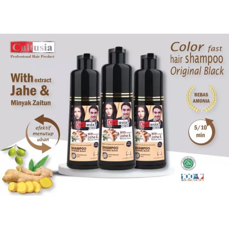 Cultusia Shampo Hitam untuk Penghitam rambut beruban ORIGINAL HALAL