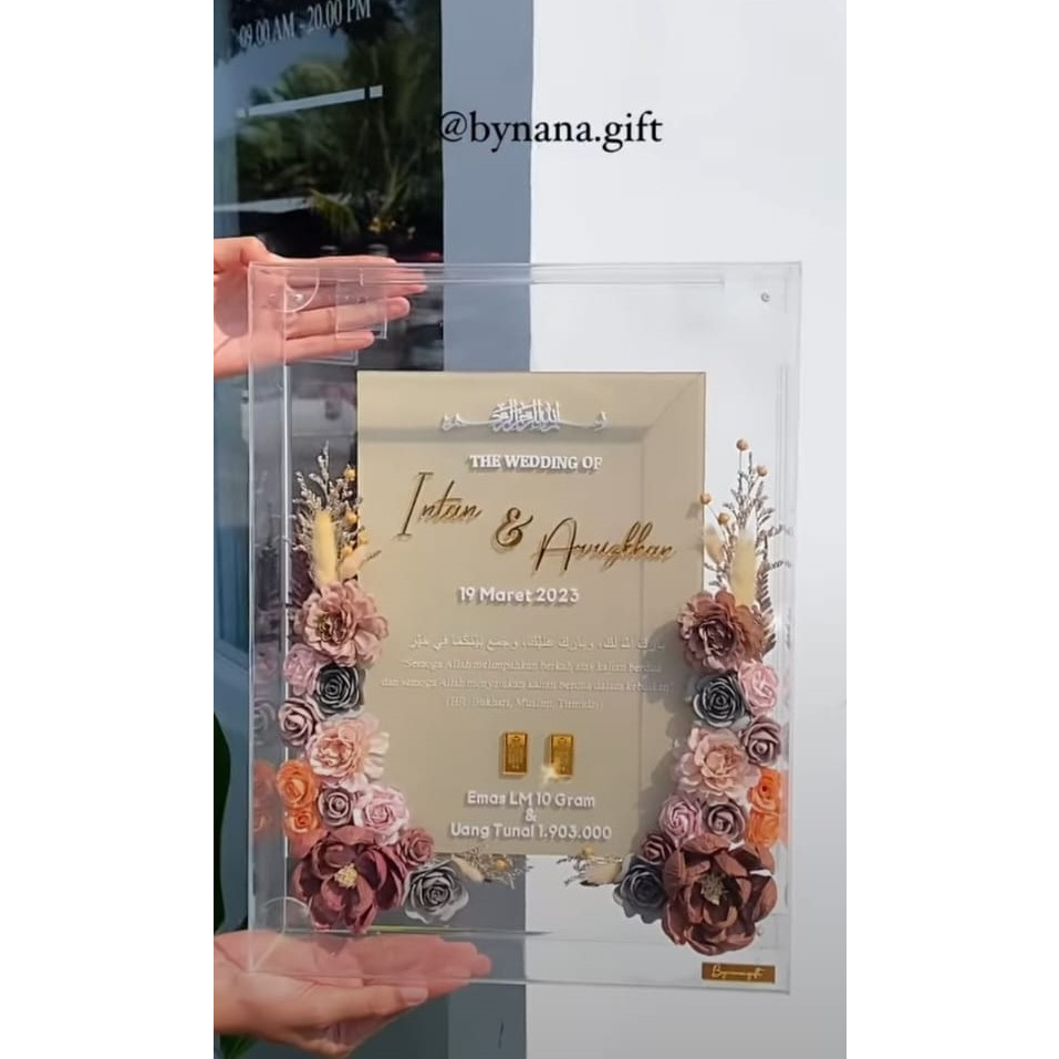 MAHAR BOTANICAL/ BINGKAI MAHAR PERNIKAHAN/MAHAR TRANSPARAN/MAHAR AKRILIK BRUSH/MAHAR BOX AKRILIK EKS