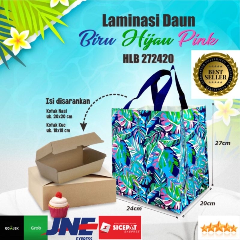 Tas Dus Nasi Motif Daun 24x20x27 Tas Laminasi Anti Air Tas Box Nasi Bento Goodie Bag Souvenir