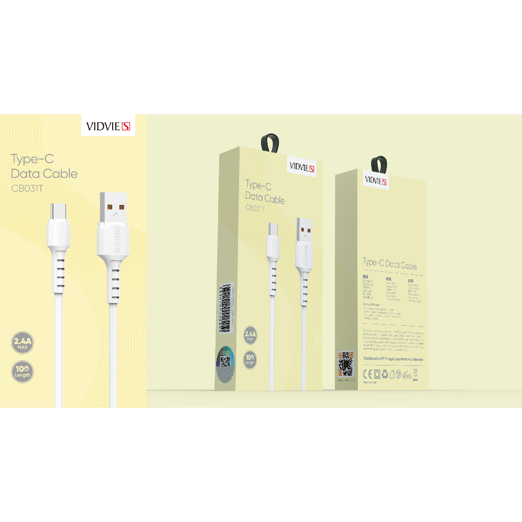 KABEL DATA CHARGER VIDVIE'S 2A / KABEL DATA USB VIDVIE'S 2A CB031-TC