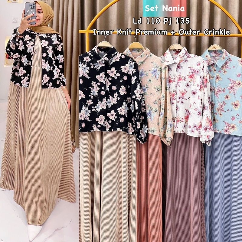 Nania Set warna biru Salem hitam setelan Maxi dress wanita rajut bahan Knit premium LD110 busui Blaz