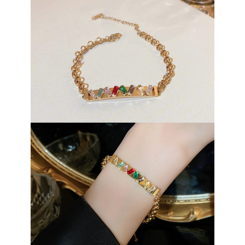 Gelang Tangan Wanita Plated Rainbow gold Titanium