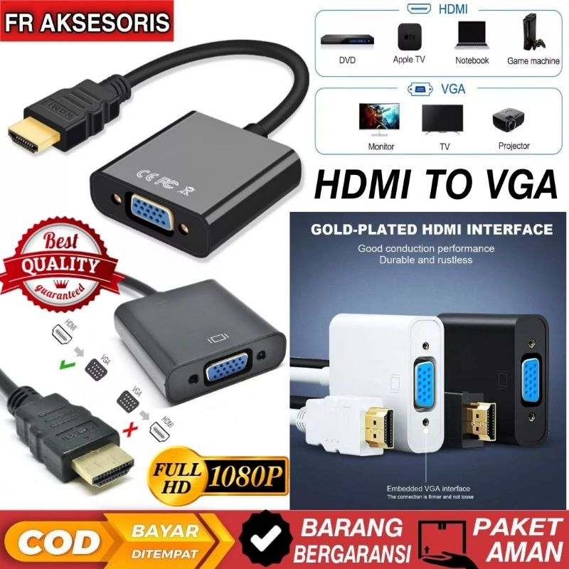 Kabel Hdmi To Vga Konektor HDMI TO VGA Sambungan HDMI TO VGA HD 1080p