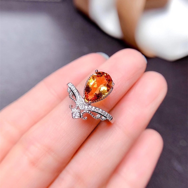 Cincin zircon s925 teardrop yellow cincin wanita mewah dan elegan