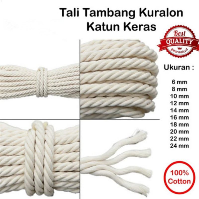 

Tali Tambang Kecil Katun Keras Kuralon 6mm 8mm Guralon Putih Dadung