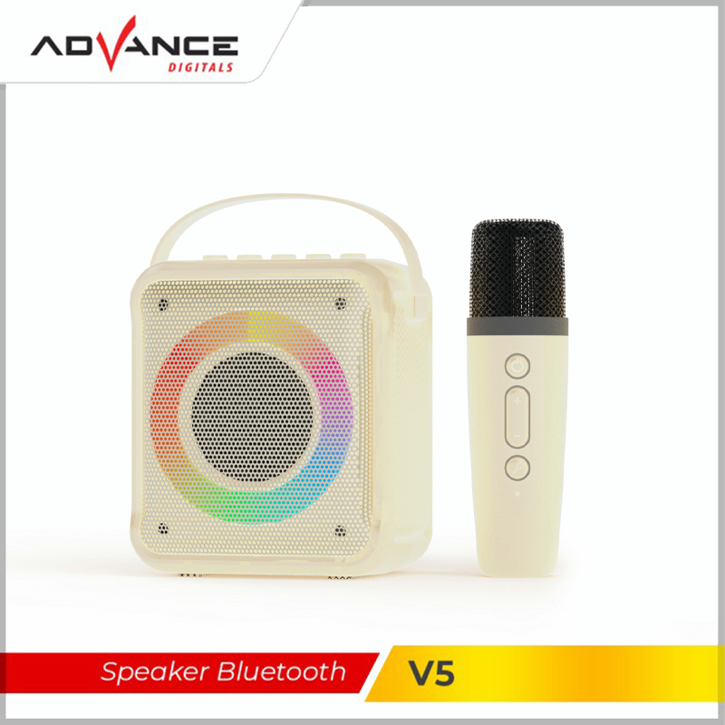 100%Advance V5 Bluetooth Speaker Mini 2 Inch Aktif Portable Karaoke Extra Bass Gratis 1 Microphone Garansi 1 Tahun