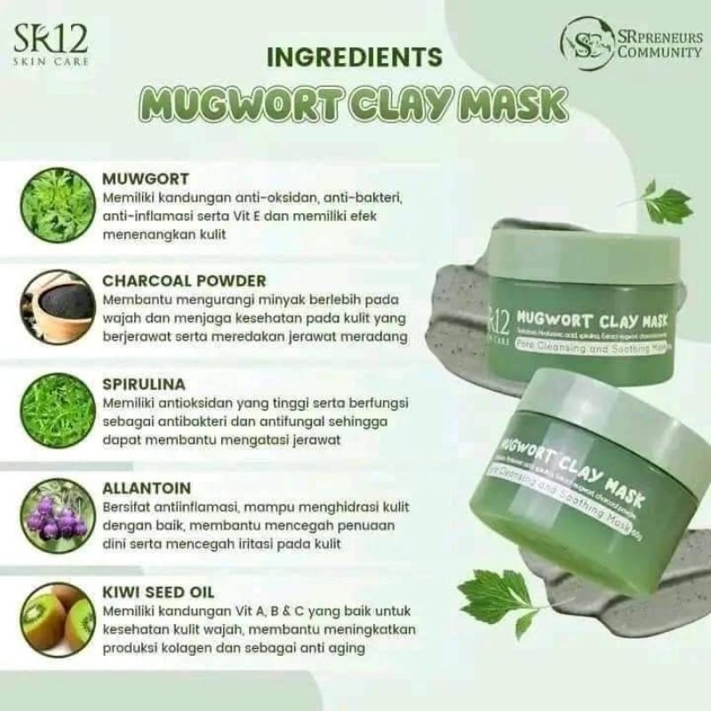 mugwort clay mask/masker jerawat