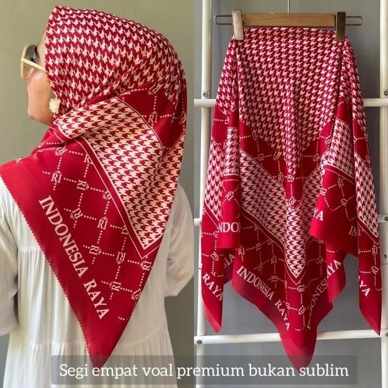 hijab segi empat motif merah putih
