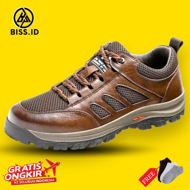 Sepatu Gunung Pria sepatu sefty  waterproof Sepatu kulit HAIKING Ori KUAT