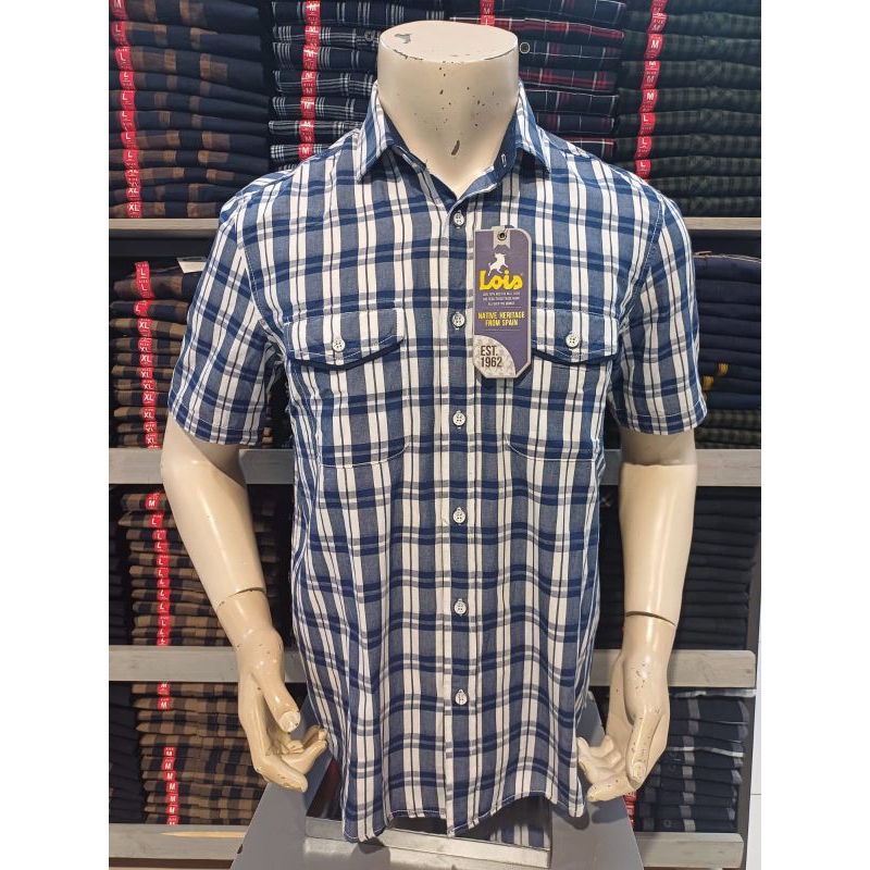 KEMEJA LOIS PRIA ORIGINAL 100% LENGAN PENDEK NAVY PROMO TERBARU