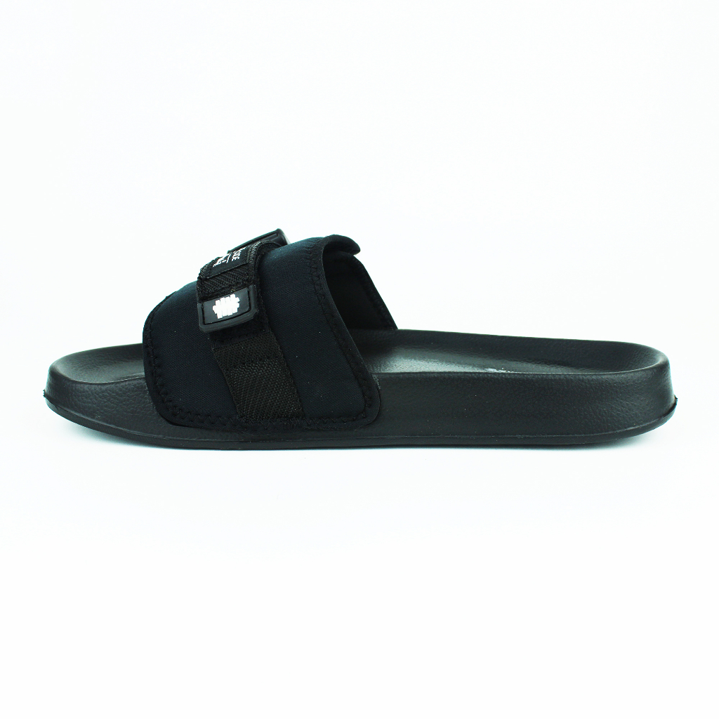 Sendal Selop Karet Strap Distro Pria Wanita BOYSCODE SATOSHI Hitam / Sendal Slop / Sendal Slide / Sendal Slip On