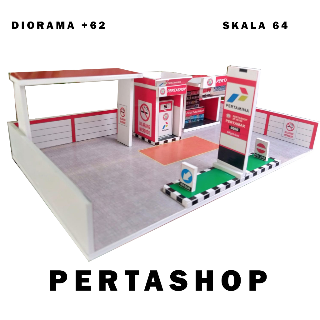 DIORAMA / MINIATUR PERTASHOP / PERTAMINA / POM BENSIN SKALA 64 BAHAN PVC