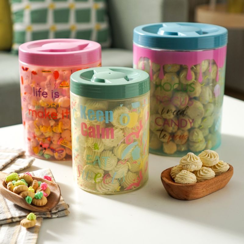 Technoplast Mixy Toples Plastik Tebal Lucu Kedap Udara 3pcs Toples Makanan Toples Snack Wadah Permen